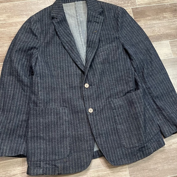 Scott James Denim Pin Stripe Blazer Dark Wash - Picture 2 of 8